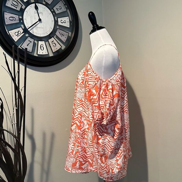 NWOT Pink Dot - Peekaboo Shouldered Blouse Coral and White Design Size 3x - Picture 6 of 10